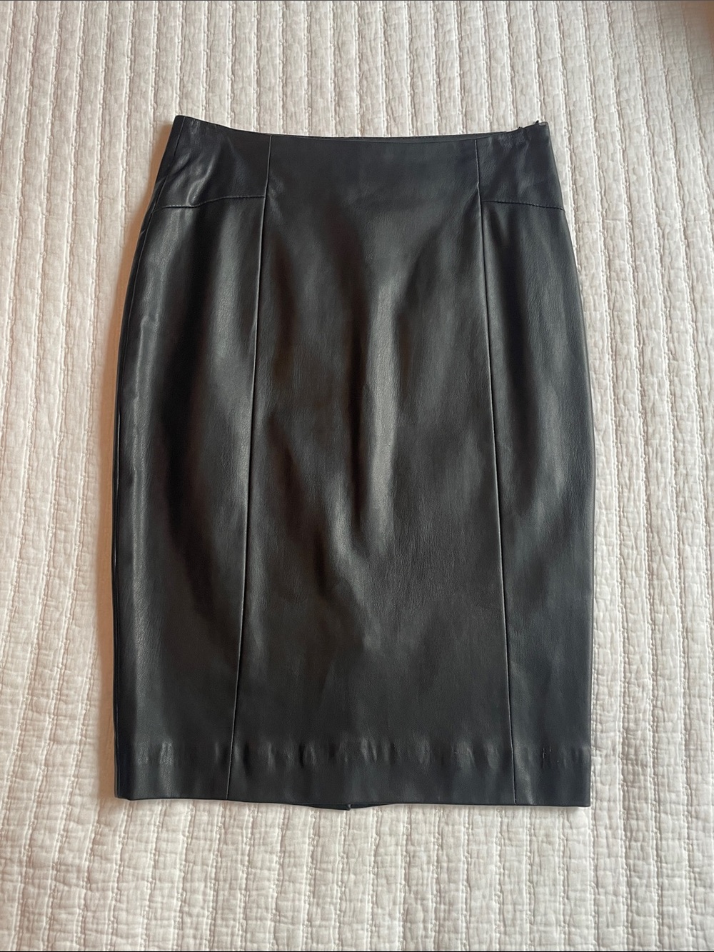 Black Faux Leather Pencil Skirt with Tailored Seams